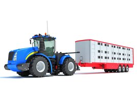 Tractor With Animal Transporter Trailer Modelo 3d