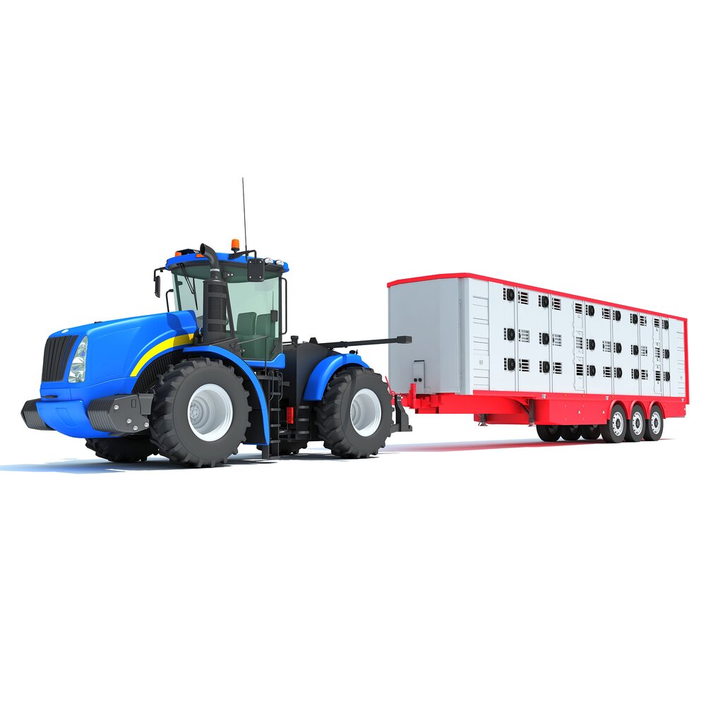 Tractor With Animal Transporter Trailer 3D model