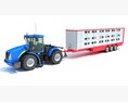 Tractor With Animal Transporter Trailer 3d model back view