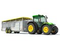Tractor With Cattle Animal Transporter Trailer 3D модель
