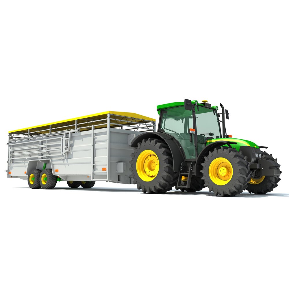 Tractor With Cattle Animal Transporter Trailer 3D модель