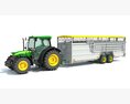 Tractor With Cattle Animal Transporter Trailer 3D 모델  back view