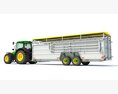 Tractor With Cattle Animal Transporter Trailer 3D модель side view