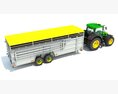 Tractor With Cattle Animal Transporter Trailer 3D 모델  top view