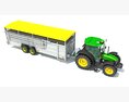 Tractor With Cattle Animal Transporter Trailer 3D-Modell clay render