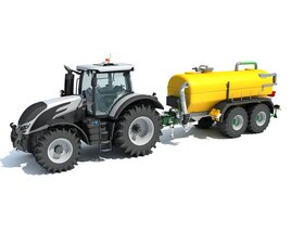Tractor With Liquid Transport Tanker 3Dモデル