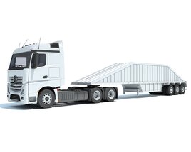 White Semi-Truck With Bottom Dump Trailer 3D模型