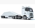 White Semi-Truck With Bottom Dump Trailer 3D 모델  top view