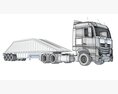 White Semi-Truck With Bottom Dump Trailer 3D модель