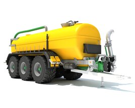Yellow Triple-Axle Agricultural Liquid Tank Trailer 3D-Modell