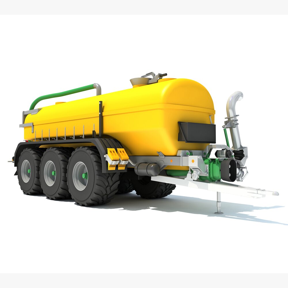 Yellow Triple-Axle Agricultural Liquid Tank Trailer 3D模型