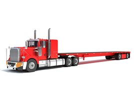 American Semi Truck With Flatbed Trailer 3D model