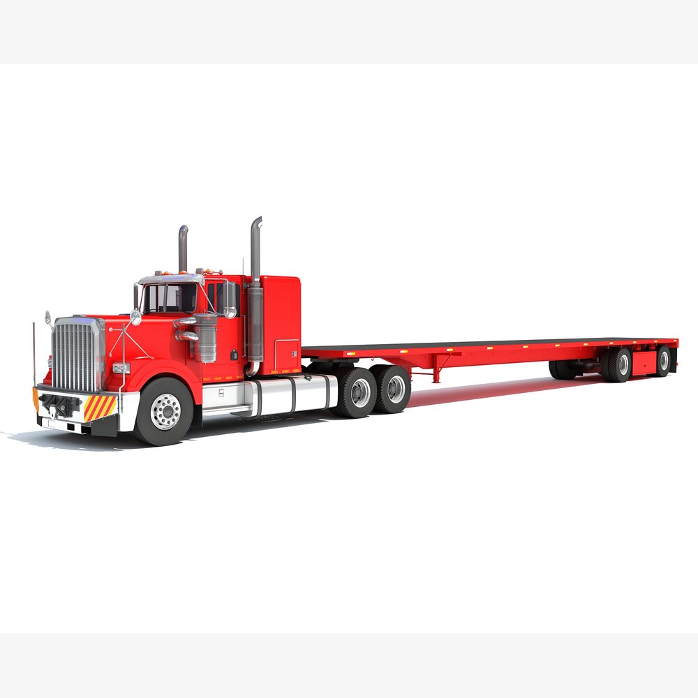 American Semi Truck With Flatbed Trailer 3D 모델 