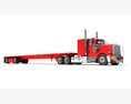 American Semi Truck With Flatbed Trailer 3Dモデル top view