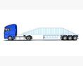 Blue Semi-Truck With Bottom Dump Trailer 3D 모델  back view