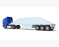 Blue Semi-Truck With Bottom Dump Trailer Modèle 3d wire render