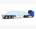 Blue Semi-Truck With Bottom Dump Trailer 3D-Modell Seitenansicht