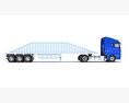 Blue Semi-Truck With Bottom Dump Trailer 3D 모델 