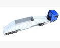 Blue Semi-Truck With Bottom Dump Trailer 3D模型