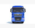 Blue Semi-Truck With Bottom Dump Trailer Modelo 3D vista frontal
