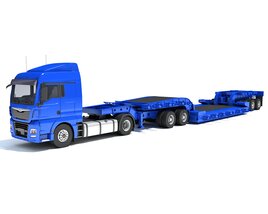 Blue Truck With Lowboy Trailer Modèle 3D