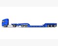 Blue Truck With Lowboy Trailer Modello 3D vista posteriore