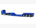 Blue Truck With Lowboy Trailer 3Dモデル wire render