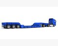 Blue Truck With Lowboy Trailer Modello 3D vista laterale