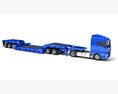 Blue Truck With Lowboy Trailer Modello 3D