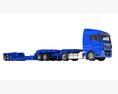 Blue Truck With Lowboy Trailer Modello 3D vista dall'alto