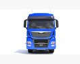 Blue Truck With Lowboy Trailer Modelo 3d vista de frente