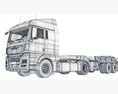 Blue Truck With Lowboy Trailer Modello 3D