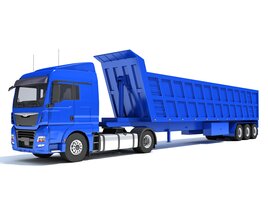 Blue Truck With Tipper Trailer Modello 3D
