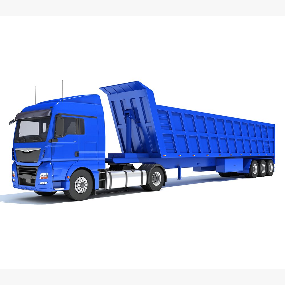 Blue Truck With Tipper Trailer 3D-Modell