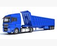 Blue Truck With Tipper Trailer 3Dモデル front view