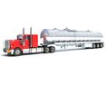 Red Cab Truck With Tank Semitrailer 3D 모델 