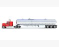 Red Cab Truck With Tank Semitrailer 3D 모델  back view