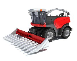 Red Combine Harvester With Corn Header Modello 3D