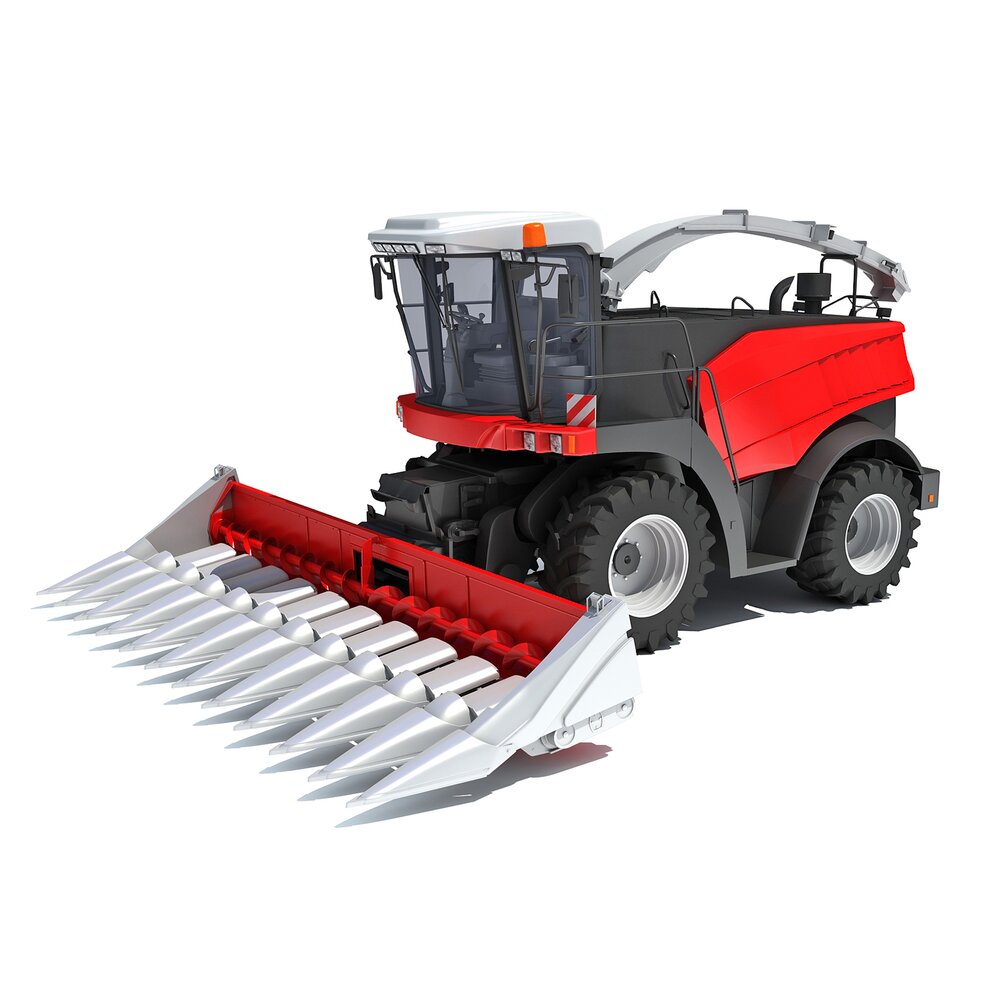 Red Combine Harvester With Corn Header 3D模型
