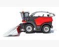 Red Combine Harvester With Corn Header 3D模型 后视图