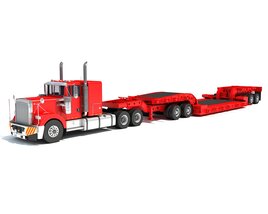 Red Semi Truck With Lowbed Trailer 3D model