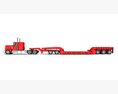 Red Semi Truck With Lowbed Trailer 3D模型 后视图