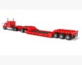 Red Semi Truck With Lowbed Trailer 3Dモデル wire render