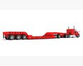 Red Semi Truck With Lowbed Trailer 3D模型 侧视图