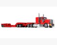 Red Semi Truck With Lowbed Trailer 3D-Modell Draufsicht