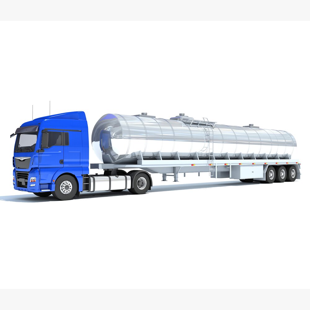 Two Axle Truck With Fuel Tank Semitrailer 3D 모델 