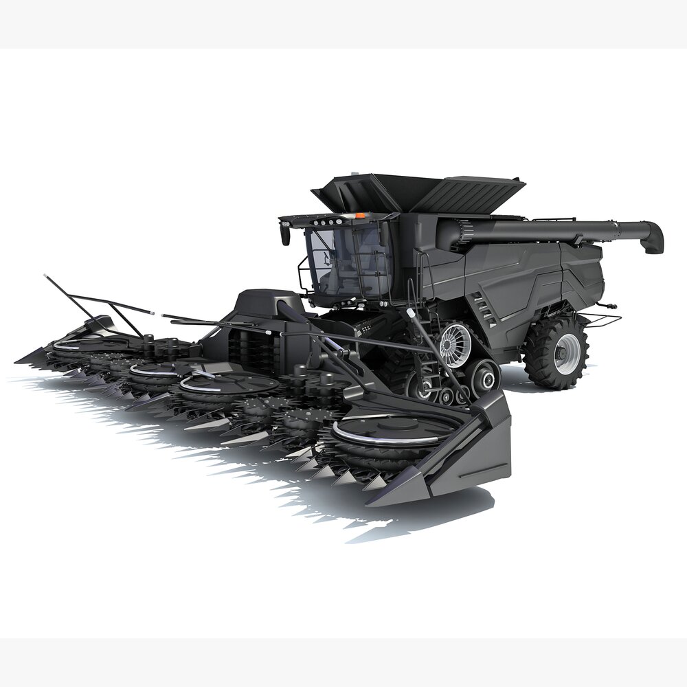 Advanced Black Combine Harvester With Corn Head 3D model