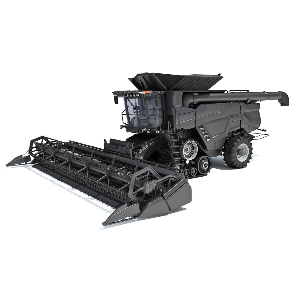 Track-Mounted Combine Harvester With Draper Header 3D model