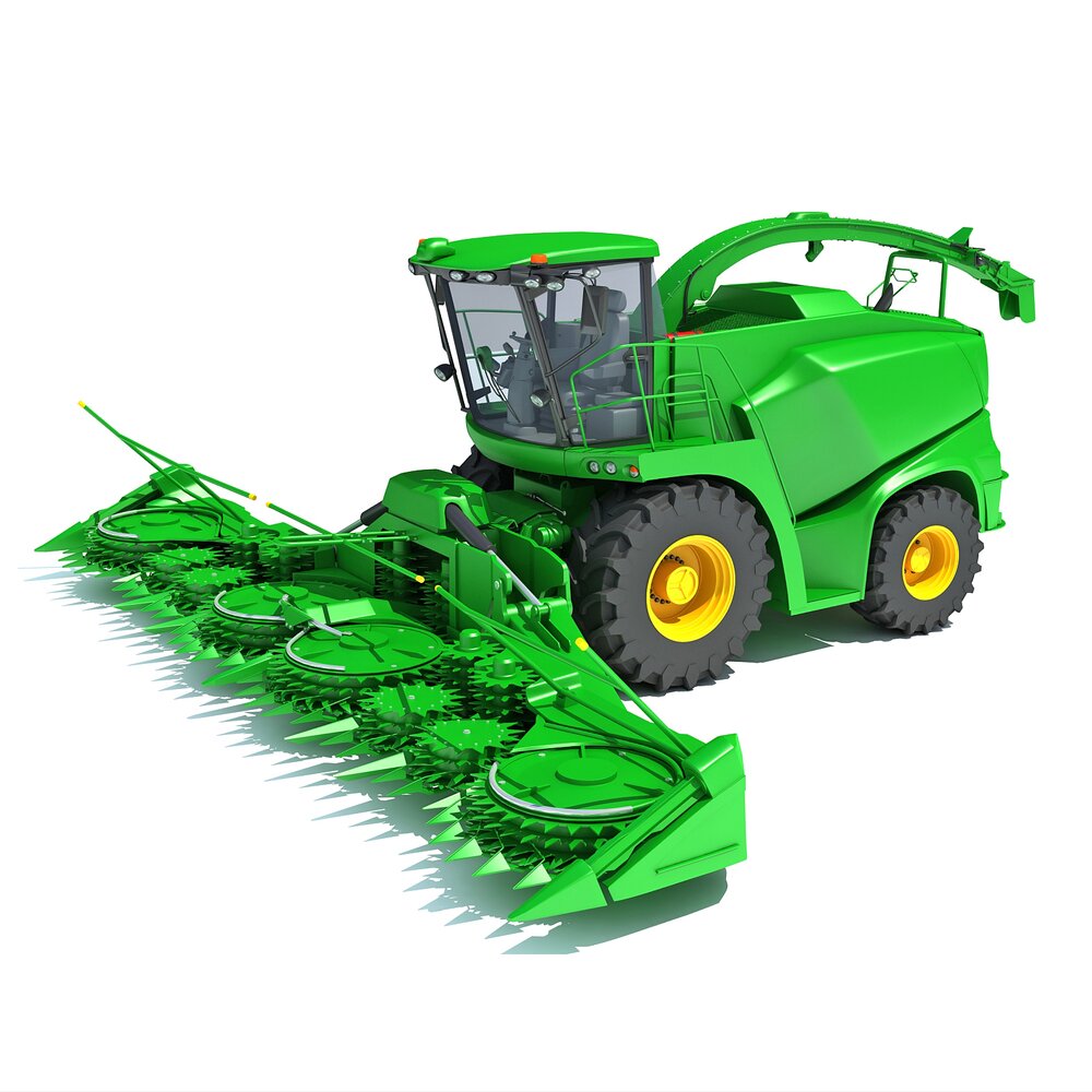 Green Forage Harvester With Windrow Pickup Header 3D 모델 