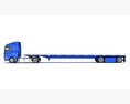Freightliner Truck With Flatbed Trailer 3D模型 后视图